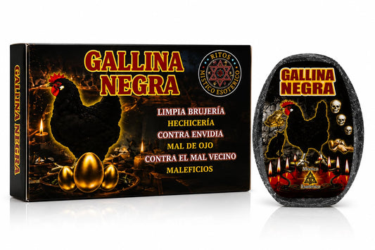 Zoeartcrafts Gallina Negra soap front packaging showing ritual-ready bar and benefit