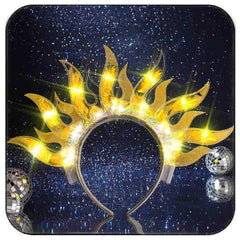 Zoestar sun headband front view showing bright yellow LED crown and stylish shape for standout looks