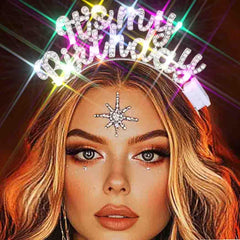 Zoestar front view silver headband showing festive rhinestones and LED glow