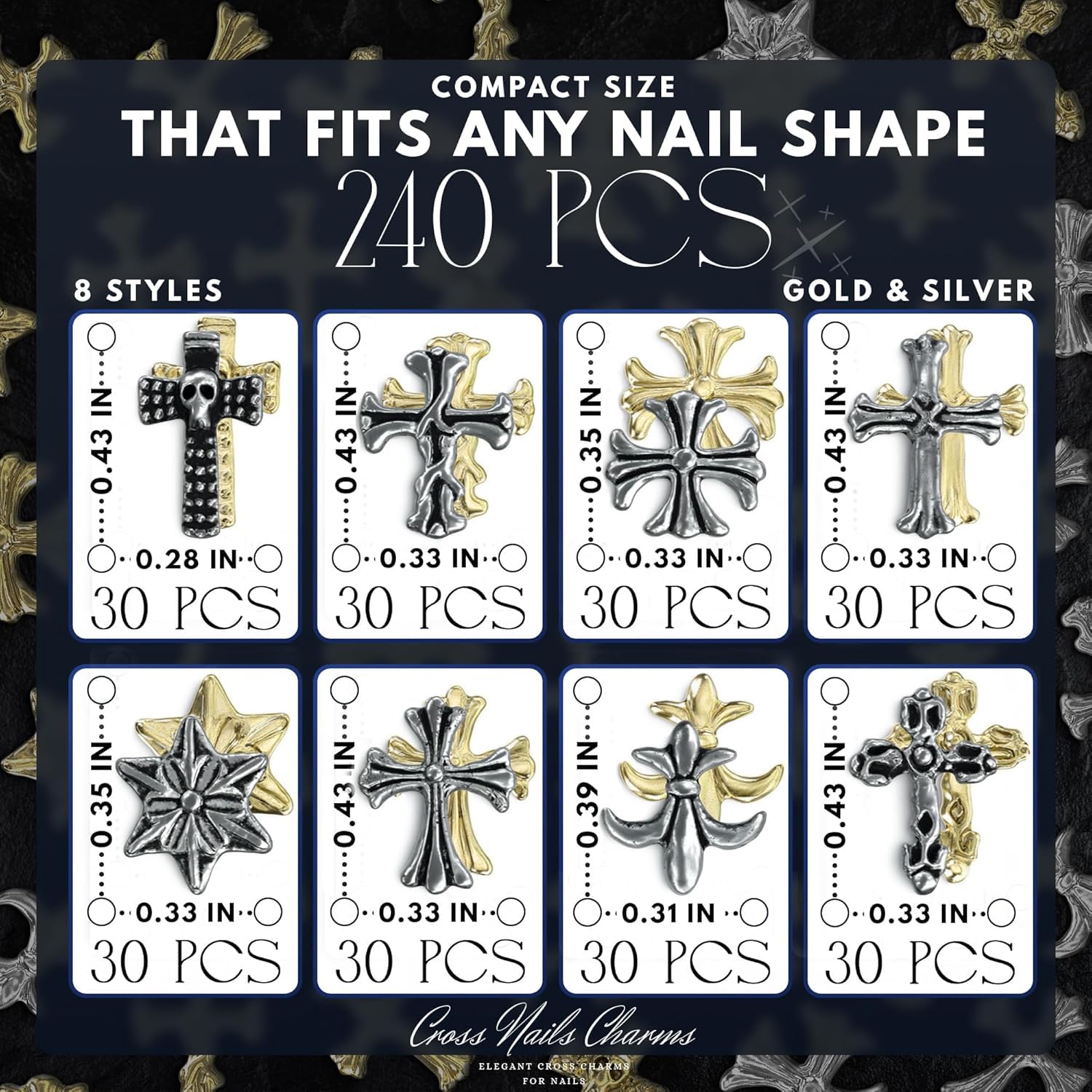 ZOKLU cross charms applied on acrylic nail for bold manicure accent