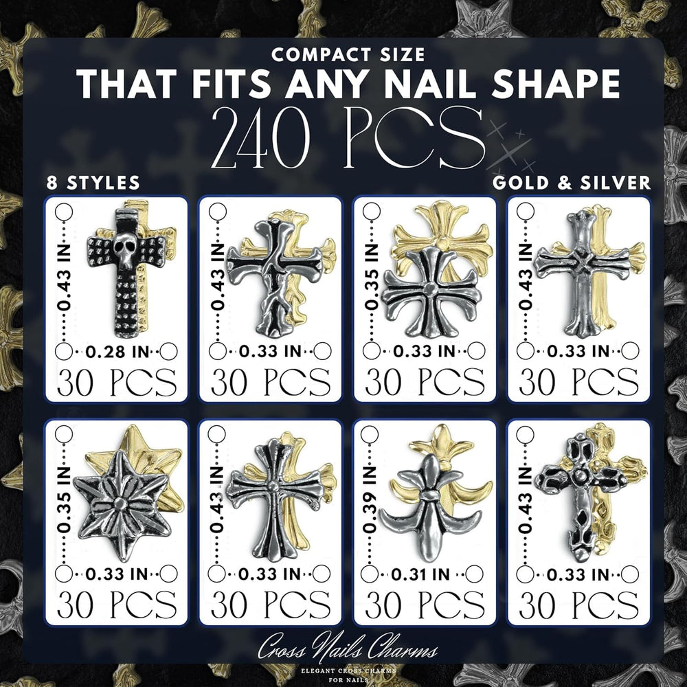 ZOKLU cross charms applied on acrylic nail for bold manicure accent