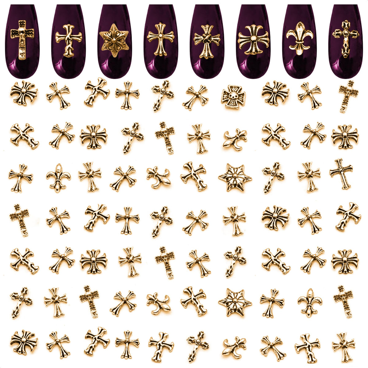 ZOKLU front packaging showing 100-piece gold cross charms, ideal for salons