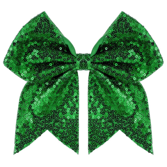 Zolyco front view green sequin bow showing bold team color and sparkle