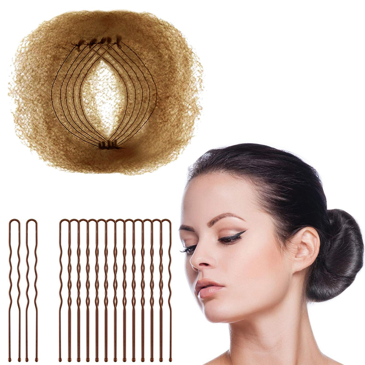 Zonon front packaging showing 50 light brown bun nets for neat hairstyles