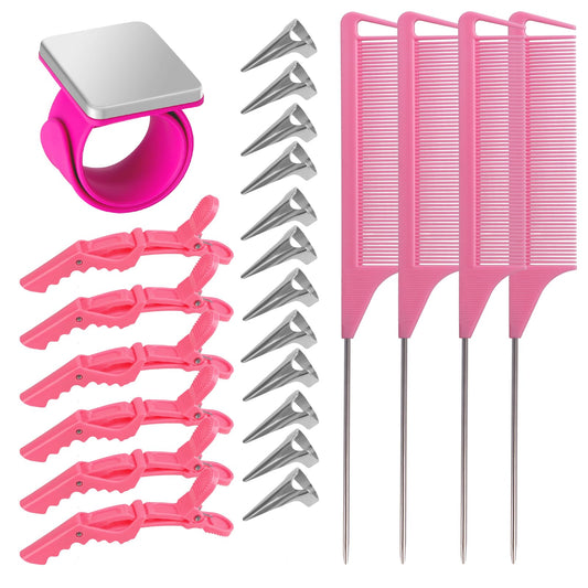 Zorliton full kit layout showing rings, clips, combs and wristband for organized styling
