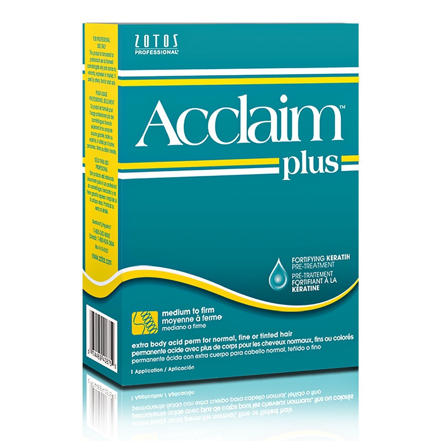 Zotos Acclaim Plus front packaging showing product and conditioning benefit