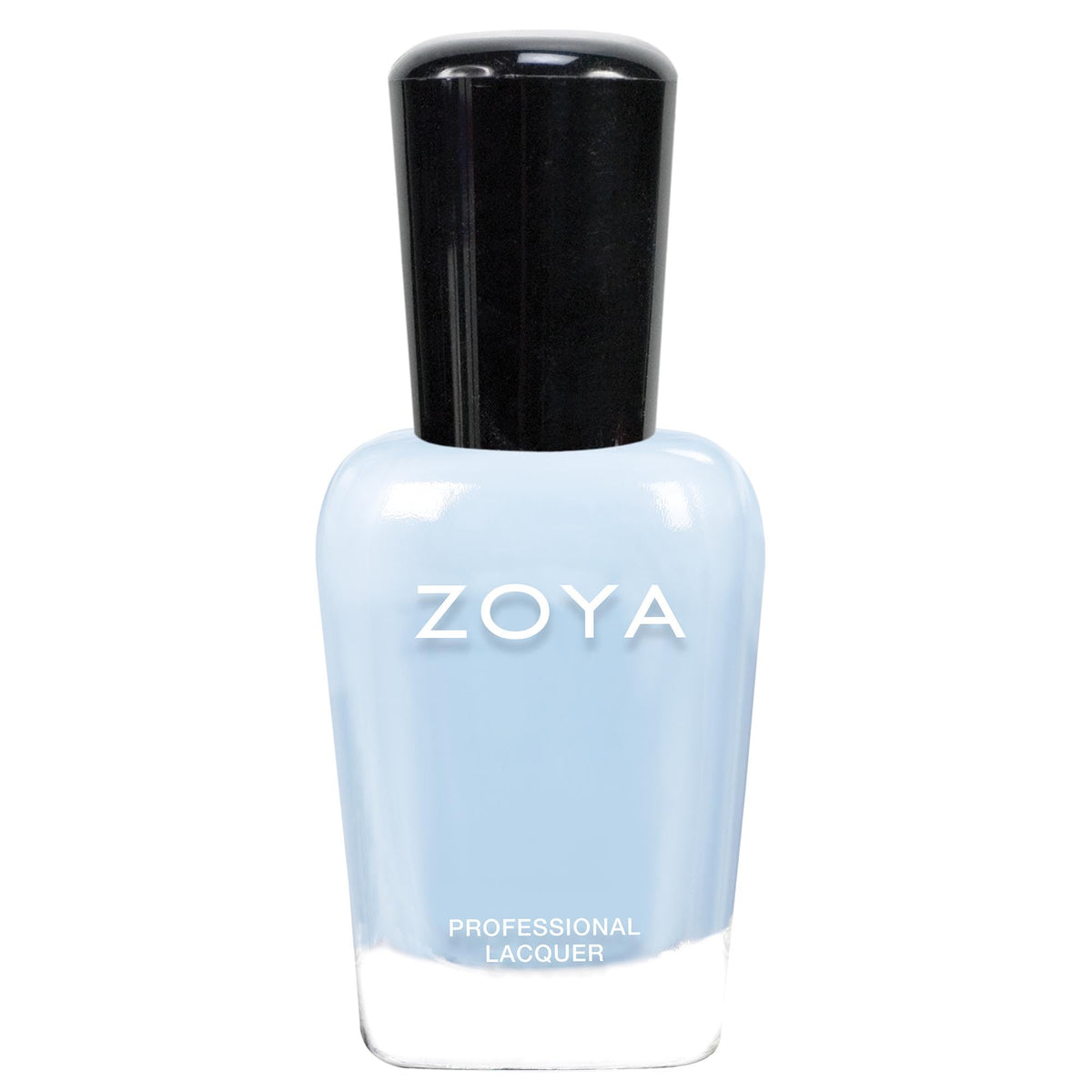 ZOYA Blu front bottle showing label and glossy pale baby blue polish