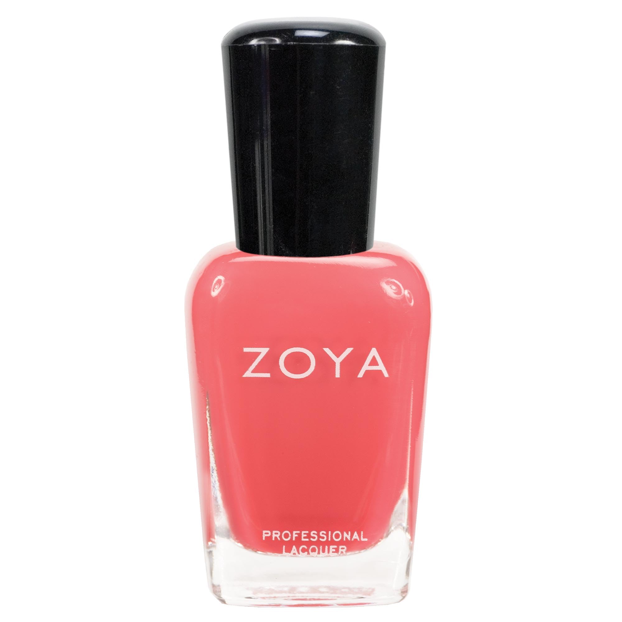 ZOYA Elodie front bottle showing warm melon pink polish and label benefit
