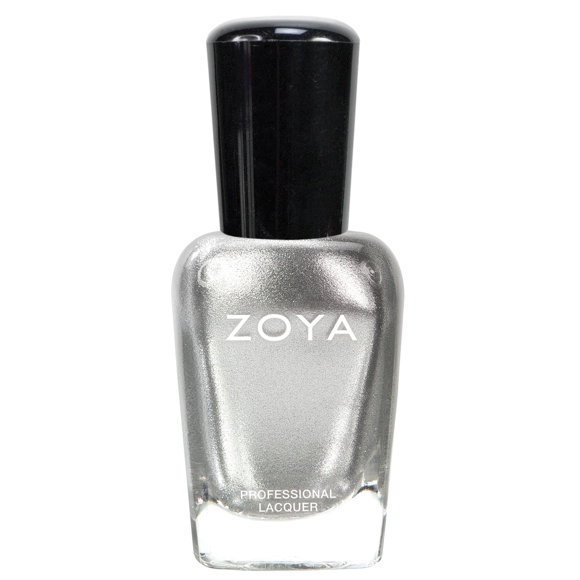 ZOYA Trixie front bottle showing bright silver metallic polish and premium label benefit