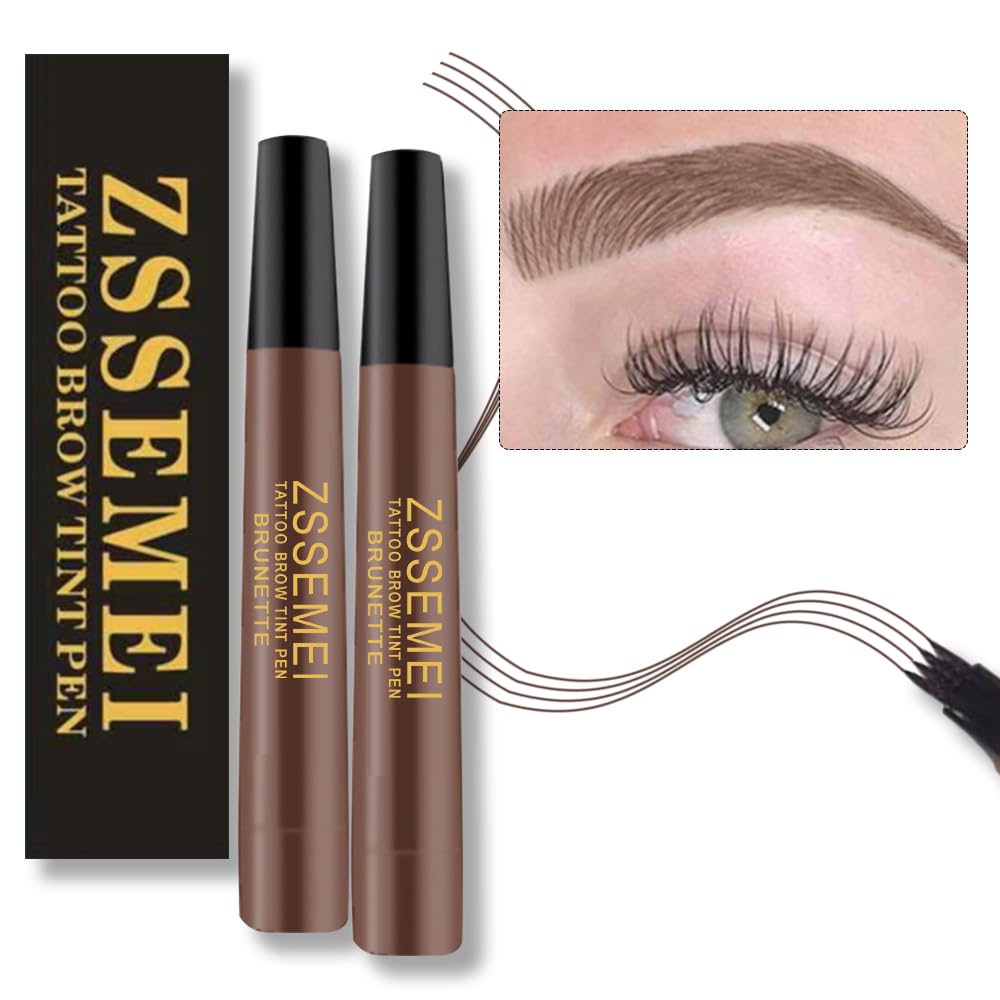 ZSSEMEI front packaging showing brunette waterproof eyebrow pens and benefits