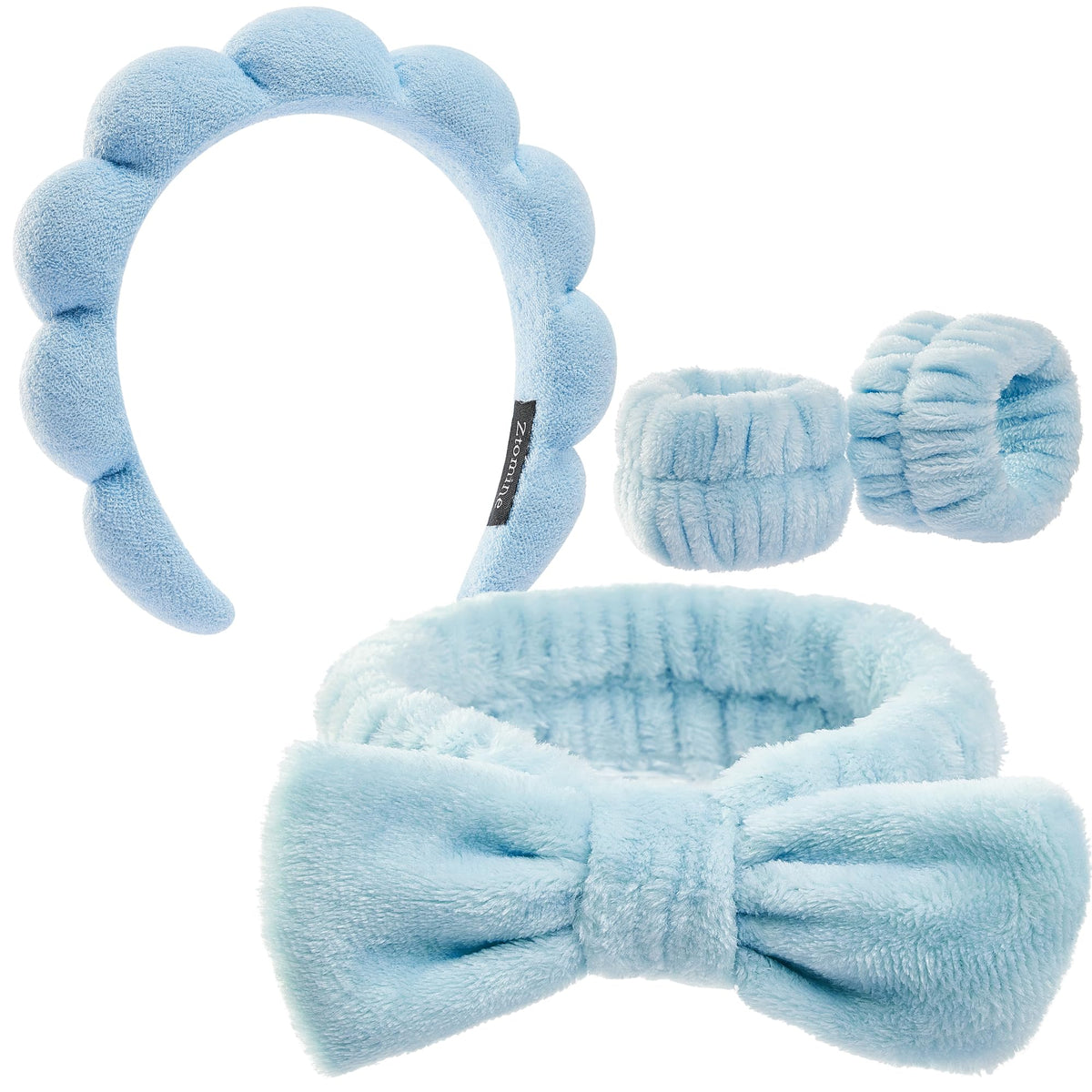 Ztomine front view of four-piece headband and wristband set keeping hair tidy