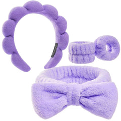 Ztomine front view of four-piece spa headband and wristband set keeping hair neat
