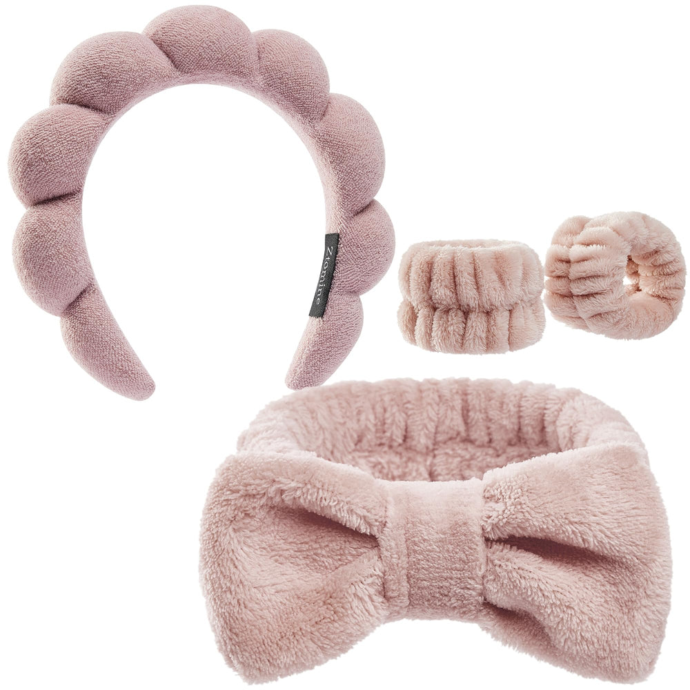 ztomine front packaging shows the spa headband and wristband set, tidy storage benefit