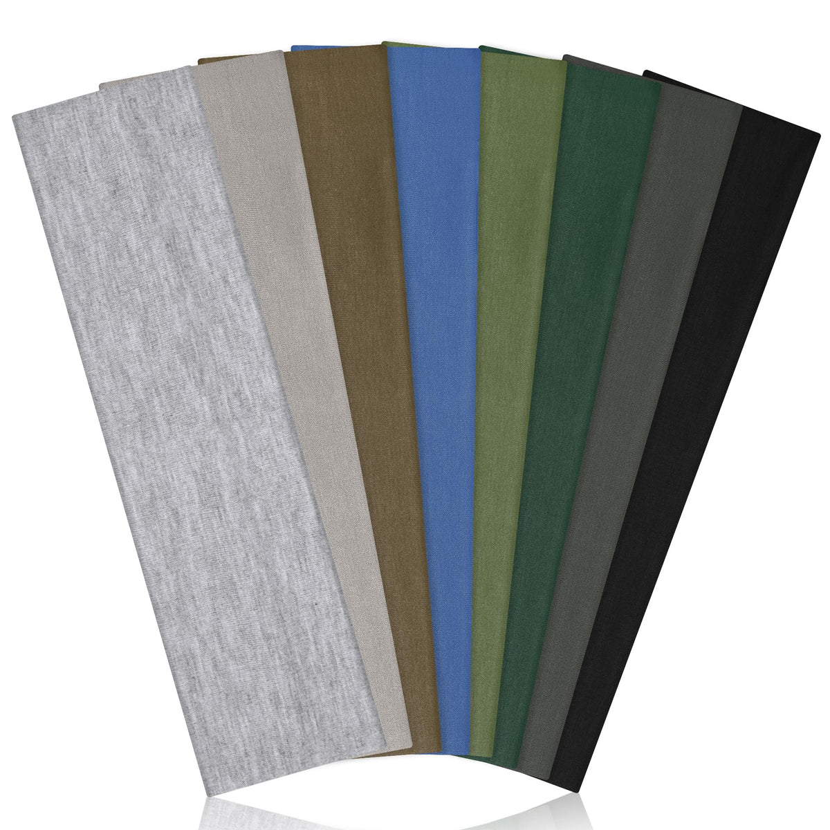 Ztomine front view of eight headbands neatly stacked showing colors and fit benefit