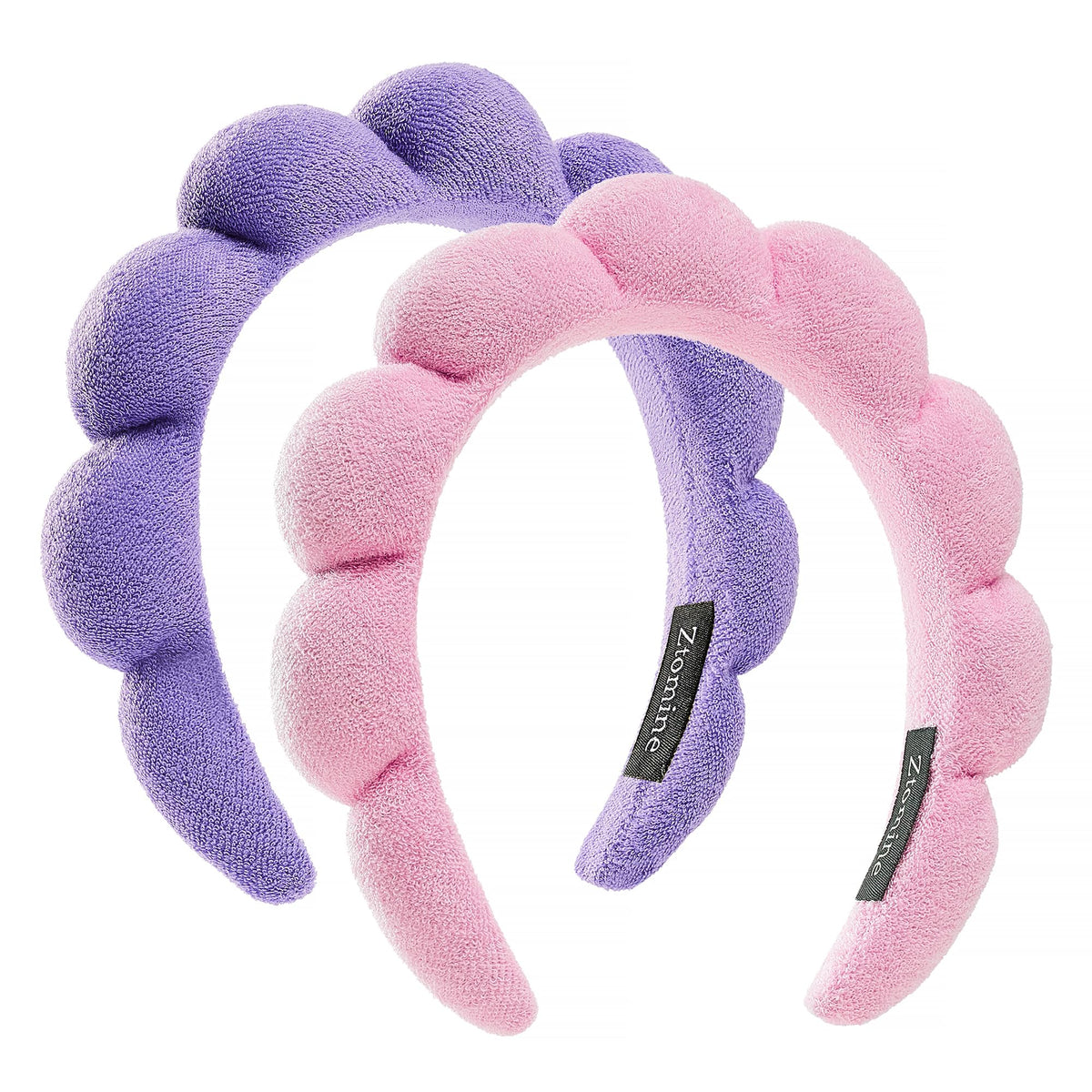 Ztomine front view of pink and purple headbands showing colors and design for easy use