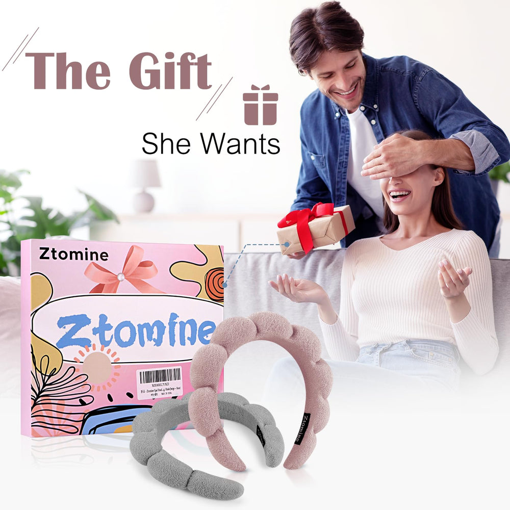 Ztomine headband beside skincare bottles, organizes tools and protects hair