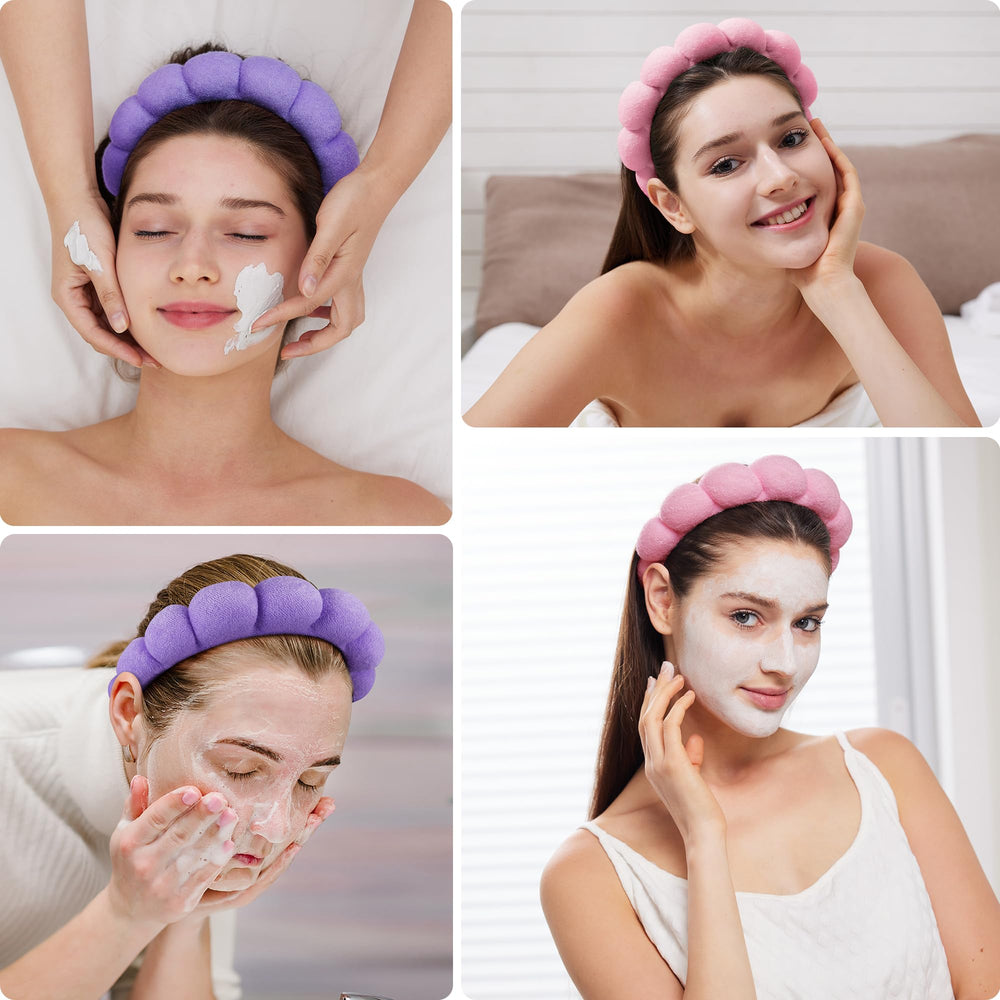 Ztomine headband worn in bathroom keeping hair dry while washing face for convenience
