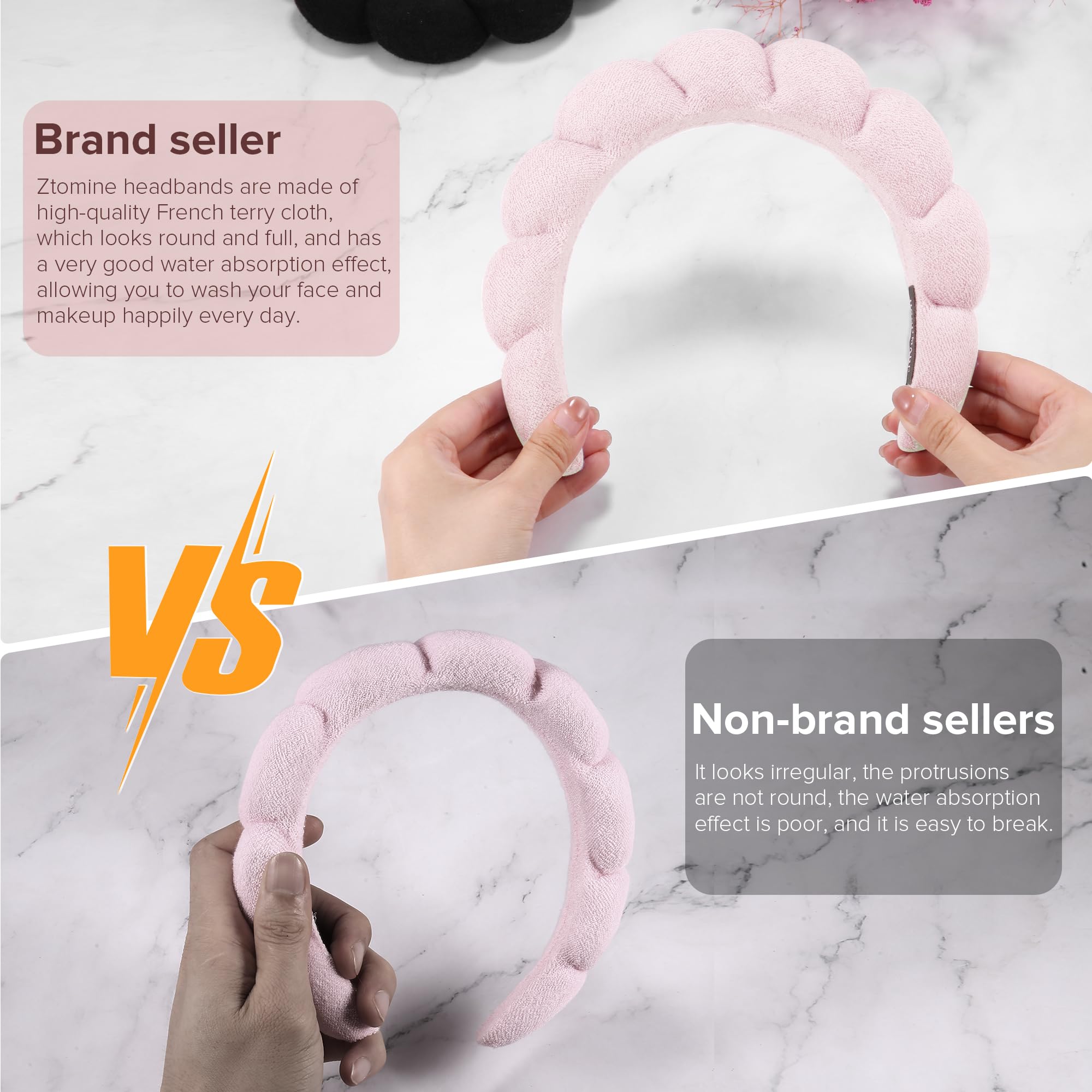 Ztomine headband open to show plastic core detail and secure hold benefit