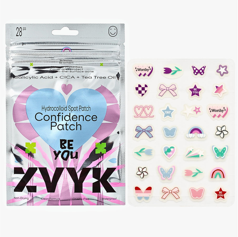 ZVYK front packaging showing 28 cute acne patch designs and benefits