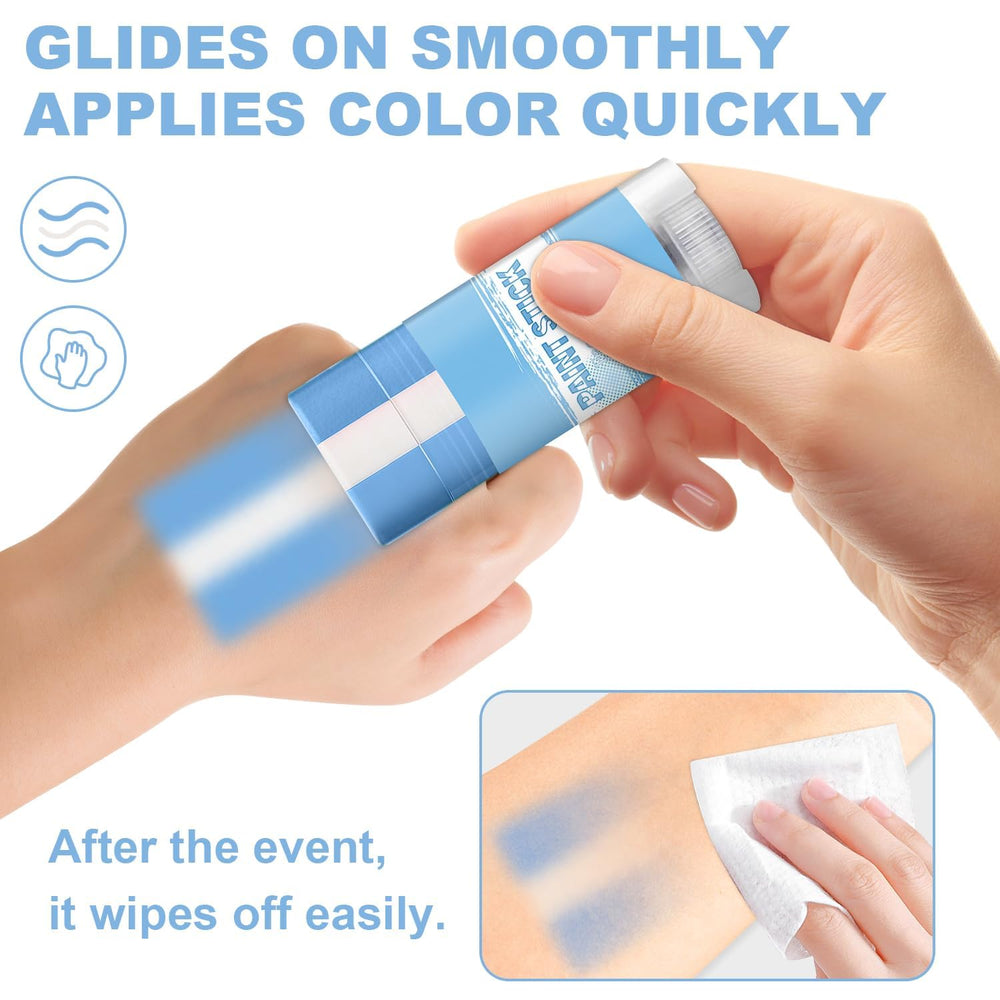 ZxjwT applied as cheek stripe at stadium showing sweat-resistant benefit