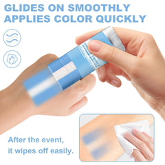 ZxjwT applied as cheek stripe at stadium showing sweat-resistant benefit