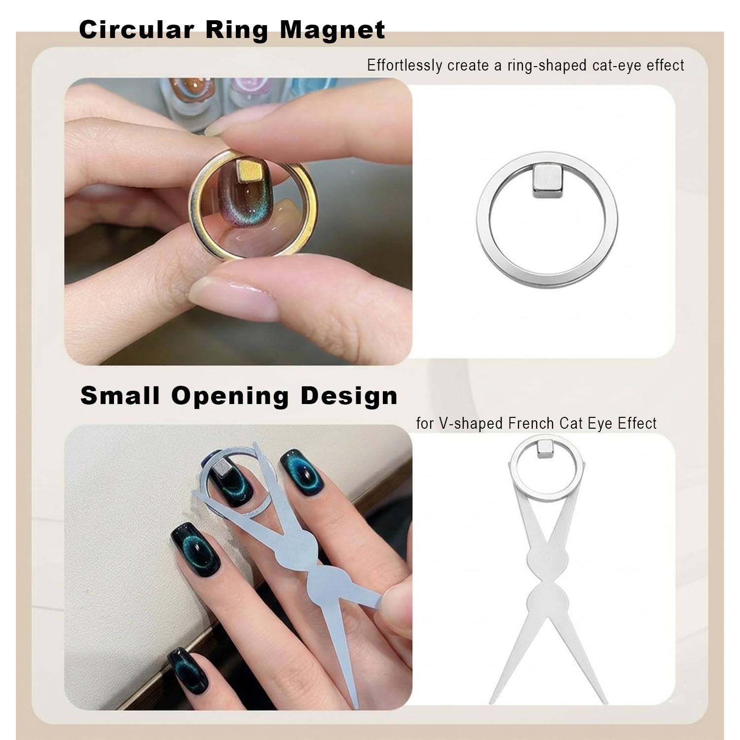 Zylvante circular cat eye pattern on nail tip showing crisp halo effect
